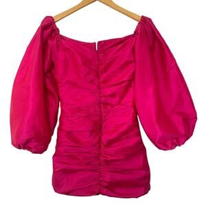 Iorane Off Shoulder Balloon Sleeve Pink Ruched Mini Cocktail Dress • Size XS